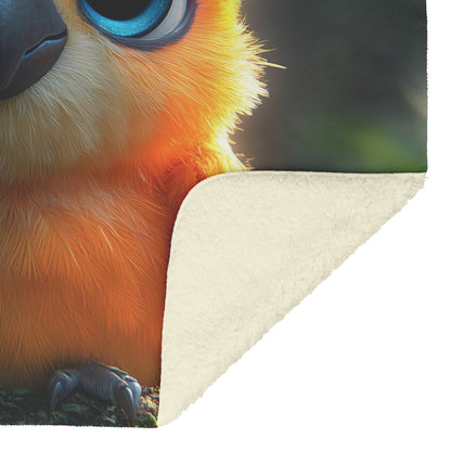 Vibrant Orange Parrot Perched on Ancient Tree Cozy Sherpa Fleece Blanket - Awakening Righteousness