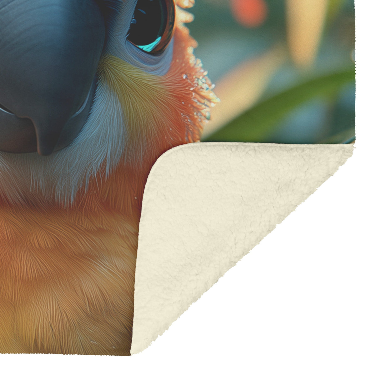 Vibrant Parrot Perched on Tropical Plant Fleece Sherpa Blanket Cozy Soft Blanket - Awakening Righteousness