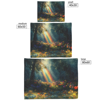 Vibrant Rainbow Over Mystical Forest Clearing Glowing Trees Ethereal Light Wildflowers Shimmering Mist Fleece Sherpa Blanket - Awakening Righteousness