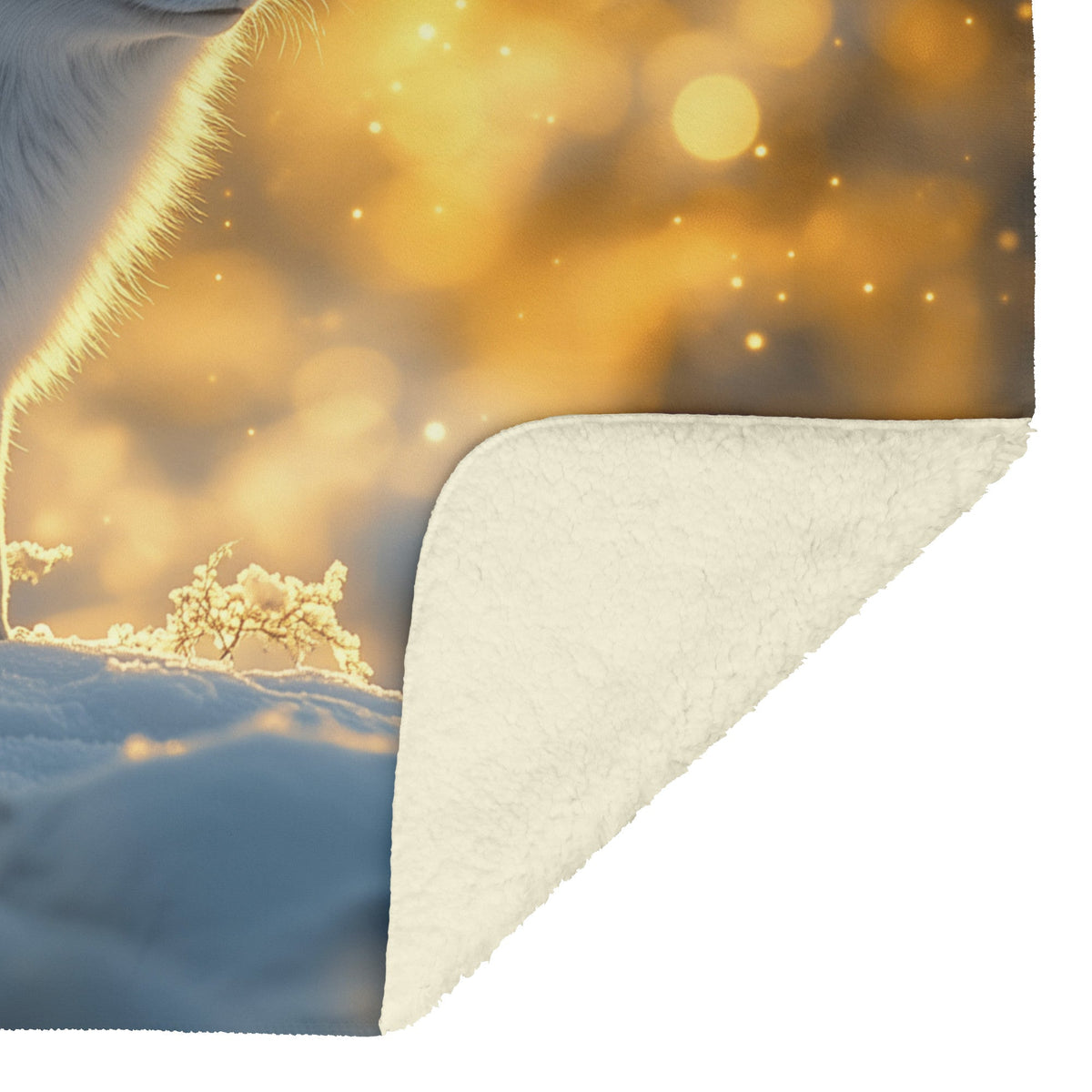 White Arctic Fox on Glowing Snow Under Vibrant Sunlight Silver Highlights Magical Fleece Sherpa Blanket - Awakening Righteousness