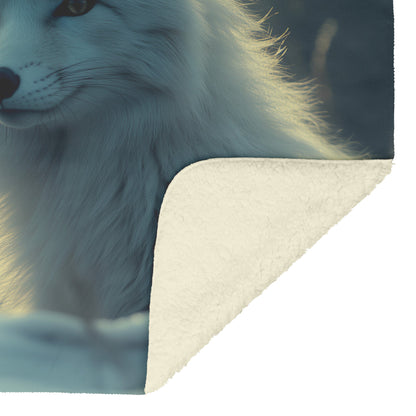 White Arctic Fox on Snow Silver Highlights Magical Atmosphere Fleece Sherpa Blanket - Awakening Righteousness