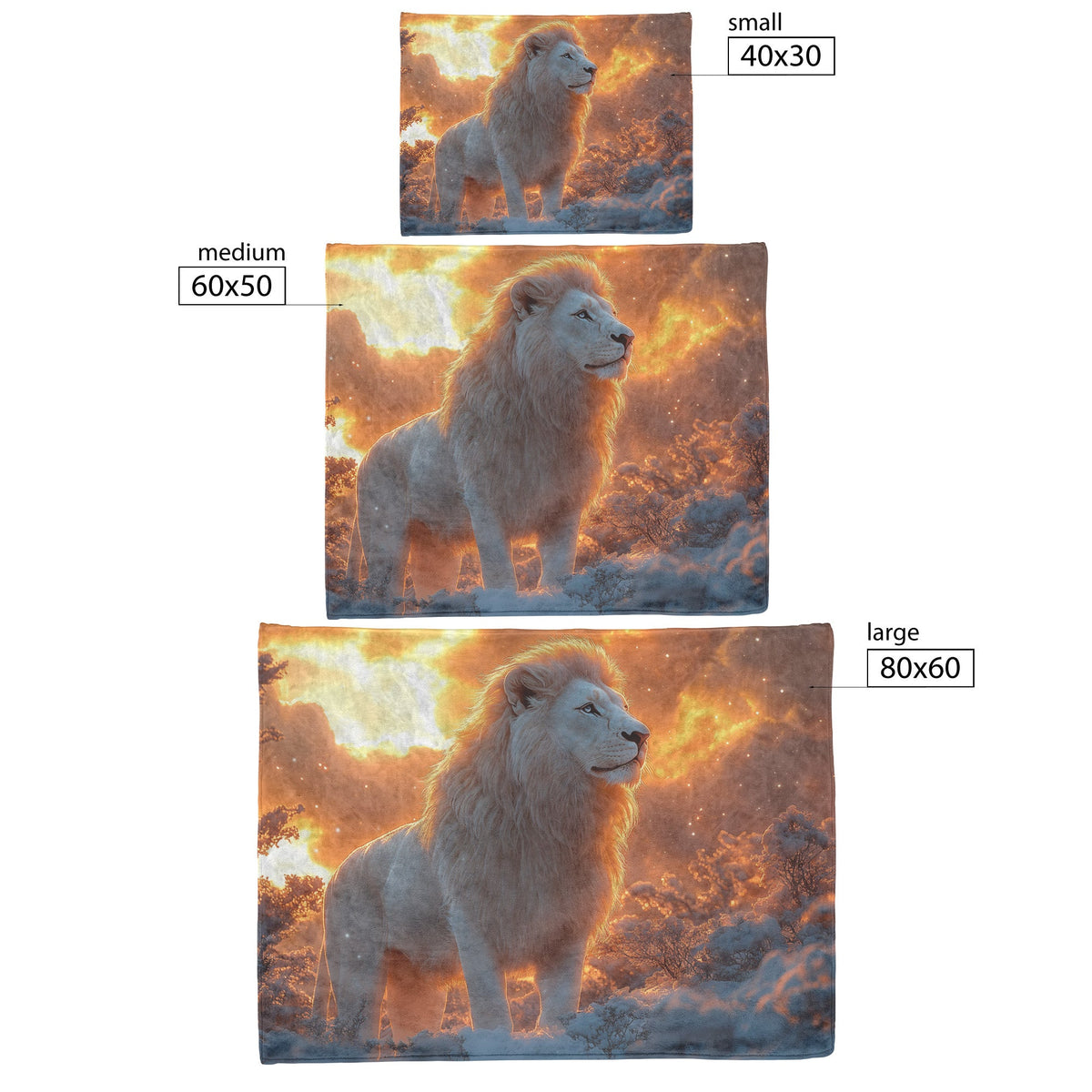 White Lion in Magical Snowy Forest Under Twilight Skies with Shimmering Silver Fur Fleece Sherpa Blanket - Awakening Righteousness