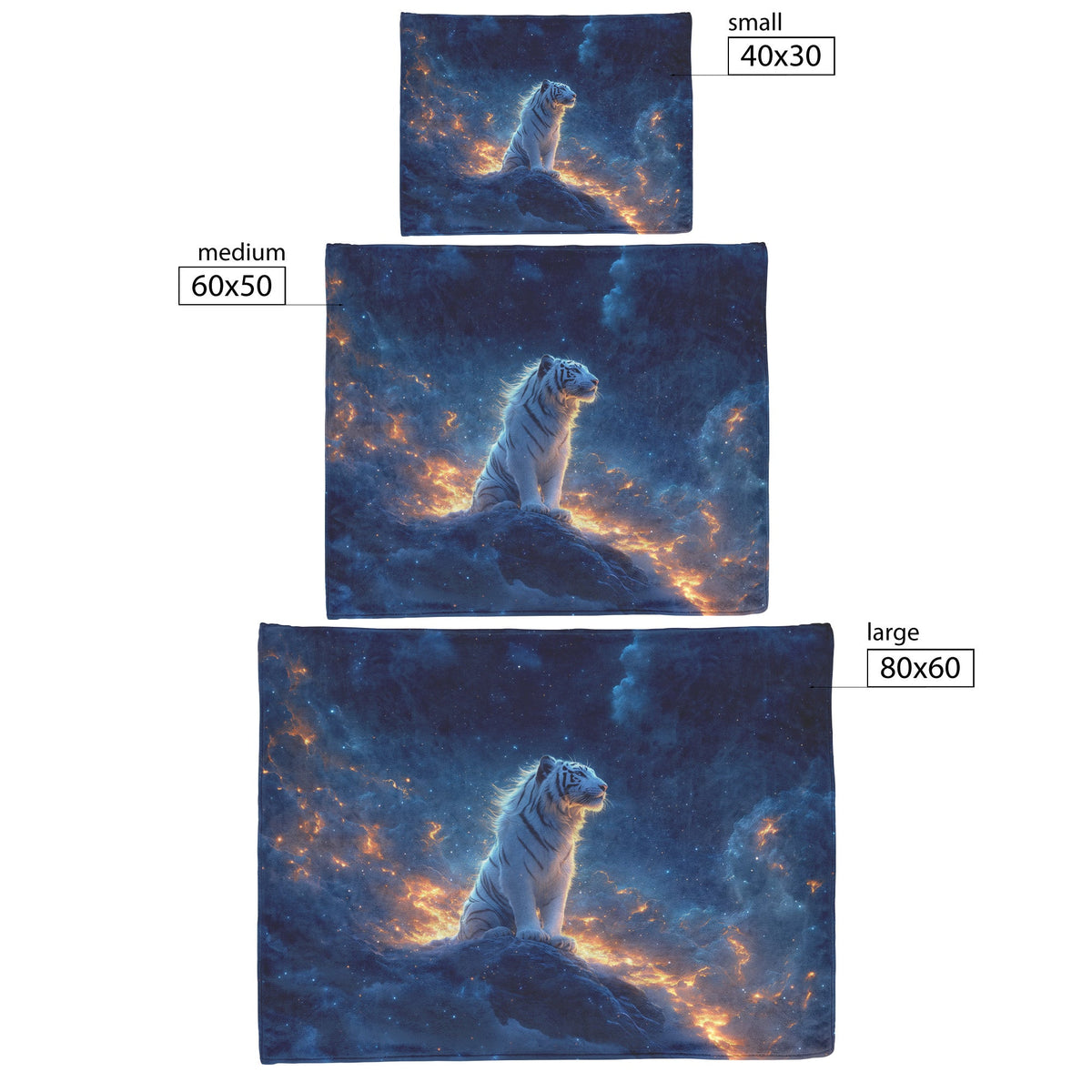 White Tiger on Snowy Cliff Sherpa Fleece Blanket Twilight Sky Stars Glowing Light Majestic Wildlife Scene - Awakening Righteousness