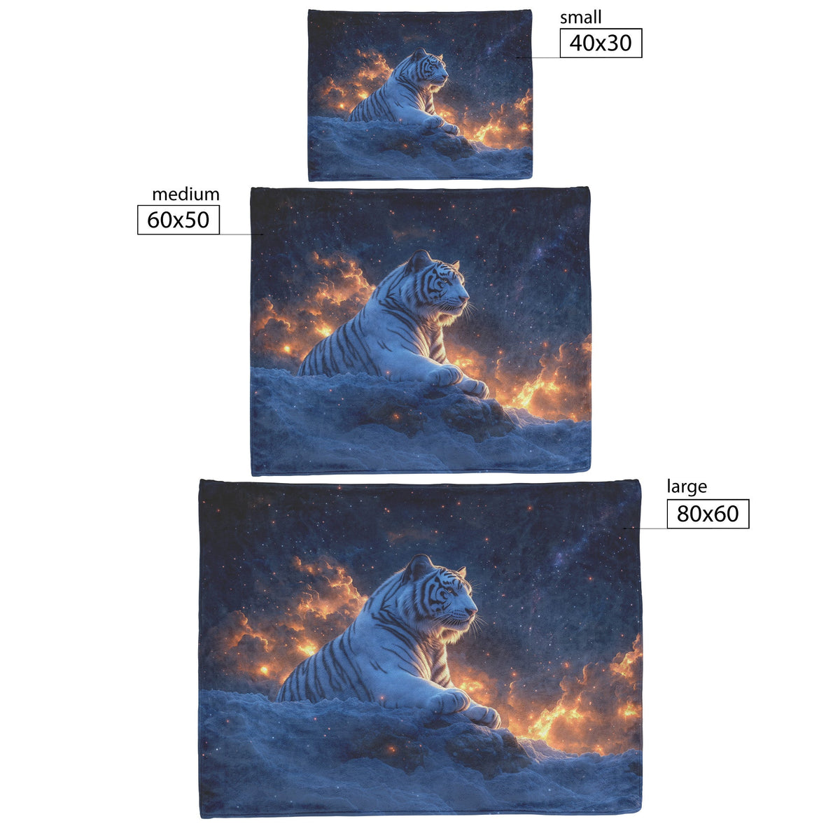 White Tiger on Snowy Cliff Sherpa Fleece Blanket Twilight Sky Stars Glowing Light Majestic Wildlife Scene - Awakening Righteousness