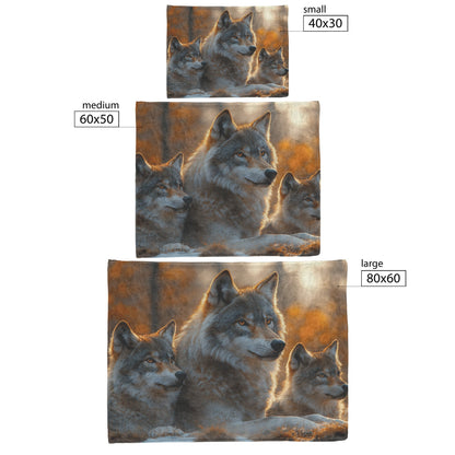 Wolf Family in Tranquil Golden Hour Forest Cozy Fleece Sherpa Blanket - Awakening Righteousness