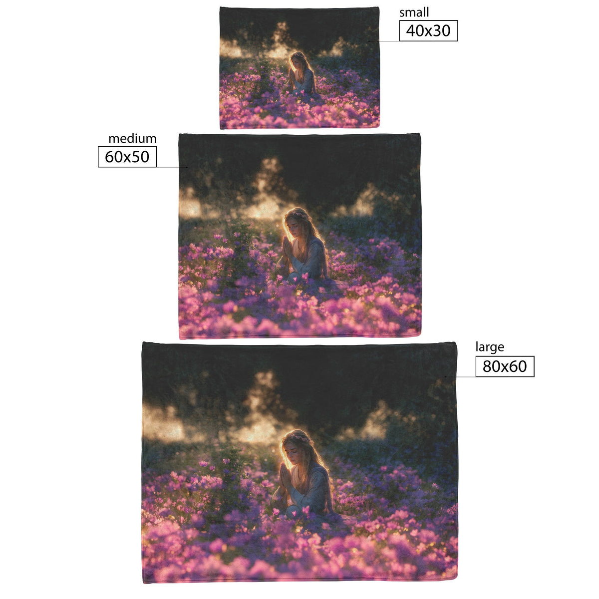 Woman Praying in Purple Flower Field Under Golden Light Cozy Christian Fleece Sherpa Blanket - Awakening Righteousness