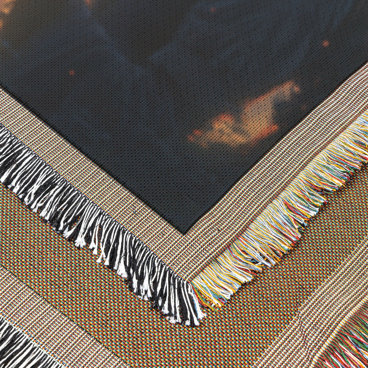 Woven Throw Blanket Depicting Eve Holding the Forbidden Fruit Beneath the Tree of Knowledge at Sunset - Awakening Righteousness