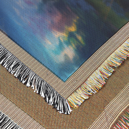 Woven Throw Blanket Featuring a Serene Autumn Landscape with Sunlit River and Majestic Mountains - Awakening Righteousness
