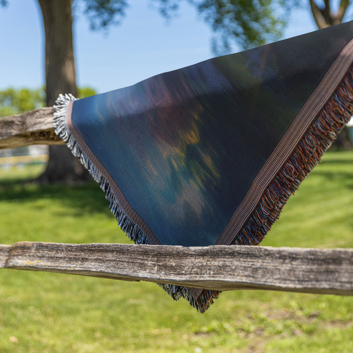 Woven Throw Blanket of a Scenic Autumn Landscape with River and Sunset over Majestic Mountains - Awakening Righteousness