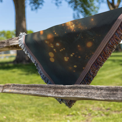 Young Boy Reading Enchanted Bible with Glowing Fireflies Cozy Christian Woven Throw Blanket - Awakening Righteousness