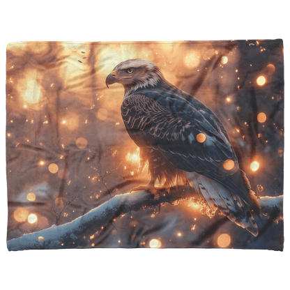Young Eagle Perched on Glowing Tree Branch Surrounded by Shimmering Fireflies and Twilight Hues Fleece Sherpa Blanket - Awakening Righteousness