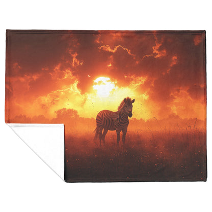 Zebra Silhouette Against Glowing Orange Sky Sherpa Fleece Blanket Dusty Clouds Swirling Serene Wildlife Scene - Awakening Righteousness