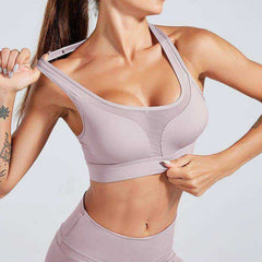 Women Fashion Bra Patchwork Strapless Tank Top w/ Sexy Mesh Fitness Short Top
