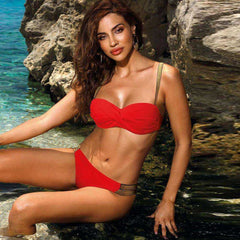 2020 Sexy Solid Color Women Bandeau Push Up Beachwear Bikini Set