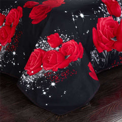 Big Red Flowers Rose Black Luxury Bed Linen Duvet Cover Sets