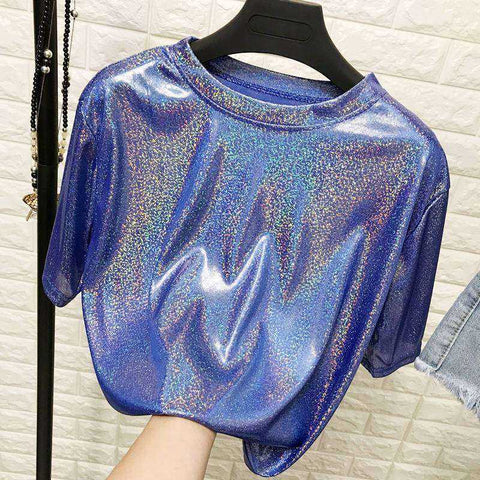 Image of Shiny Loose Stylish Bright Silk T-shirt