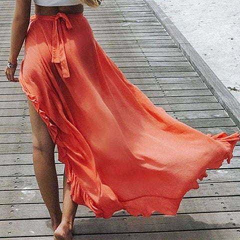 Image of Women's Lace Up Ankle Split Maxi Skirt