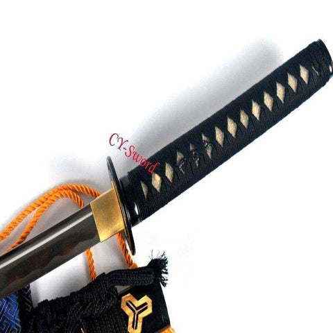 Hand Forged Japanese Black Kill Bill Katana Sword Black Iron Tsuba