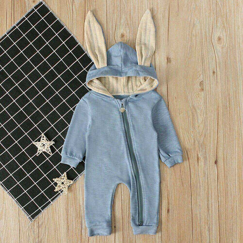 Image of Cutest Baby Warm Bunny Romper Long Ear Hooded Newborn Onesie