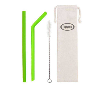 Reusable Drinking Flexible Straw Shakes with Brush & Pouch