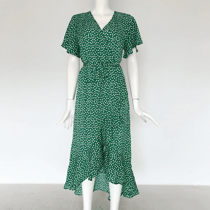Summer Beach Maxi Floral Print Boho Long Ruffles Wrap Casual V-Neck Dress Women