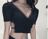 Sexy Bodycon Lace Black Backless Mesh Bandage Women Summer Crop Tops