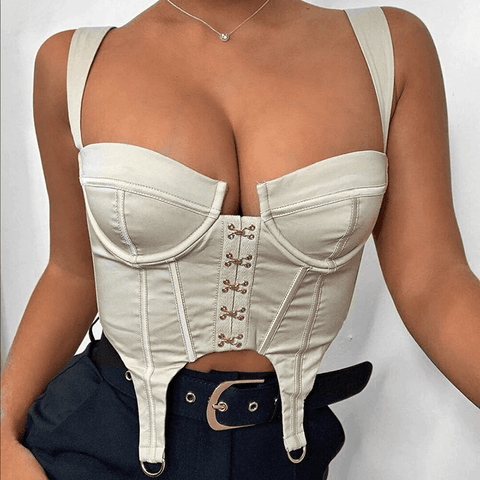 Image of Women Fashion Hook Corset Sexy Bustier Backless Zipper Sleeveless Crop Tops