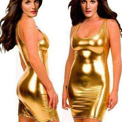 Womens Shining Wetlook Pu Faux Leather Lingerie Dress