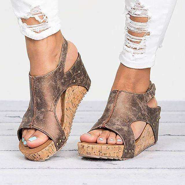 Aesthetic Peep Toe Wedge Heels Sandals For Women