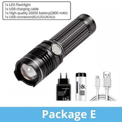 Rechargeable LED Flashlight With 4 Core P50 and 4 Colors LED Chip