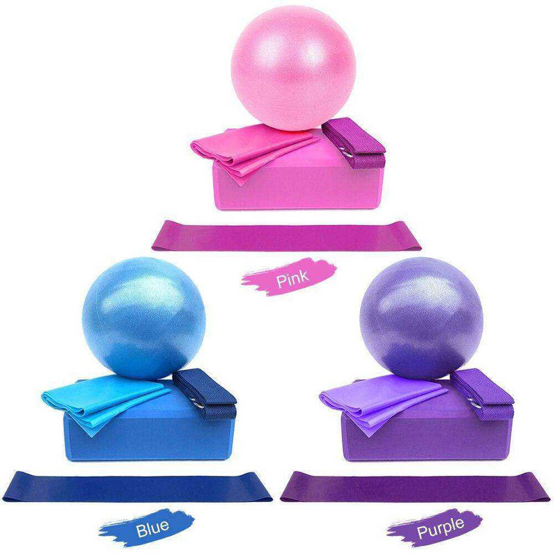 Aesthetic Yoga Ball Blocks Stretching Strap Resistance Loop Band 5 Pcs Set