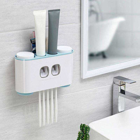 Image of Auto Toothpaste Dispenser Wall Mount Dustproof Toothbrush Shelves