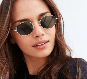 Small Oval Mirror Women Alloy Sunglasses  UV400 Eyeglasses
