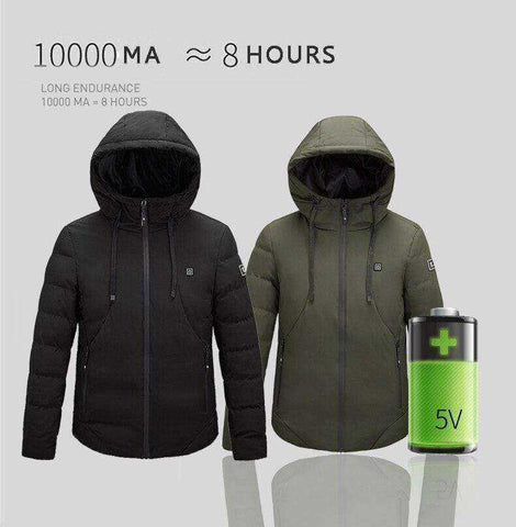 Image of Unisex Winter Outdoor USB Infrared Heating Hooded Jacket