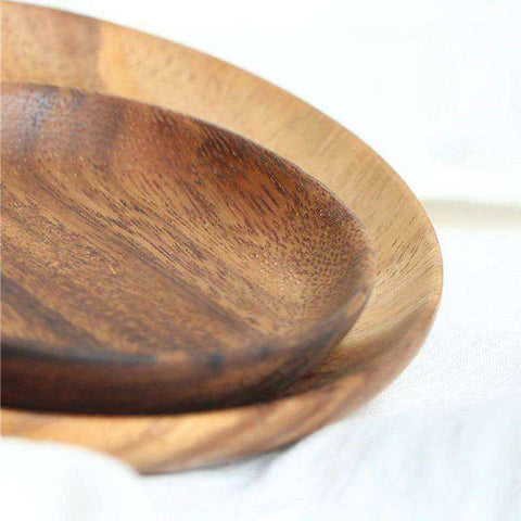 Image of Round Solid Wood Plate Whole Acacia Wood Tableware Set