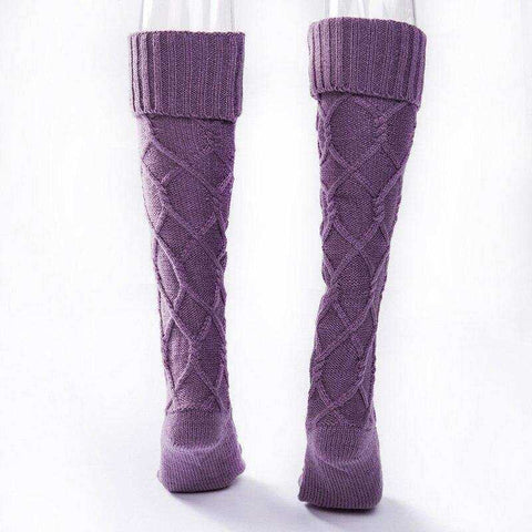 Image of Sexy Women's Purple White Knit Winter Stockings