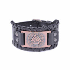 Aesthetic Men Leather Bracelet Metal Engraved Scandinavian Viking Nordic Runes