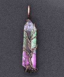 Rainbow Stone Tree of Life Pendant Necklace