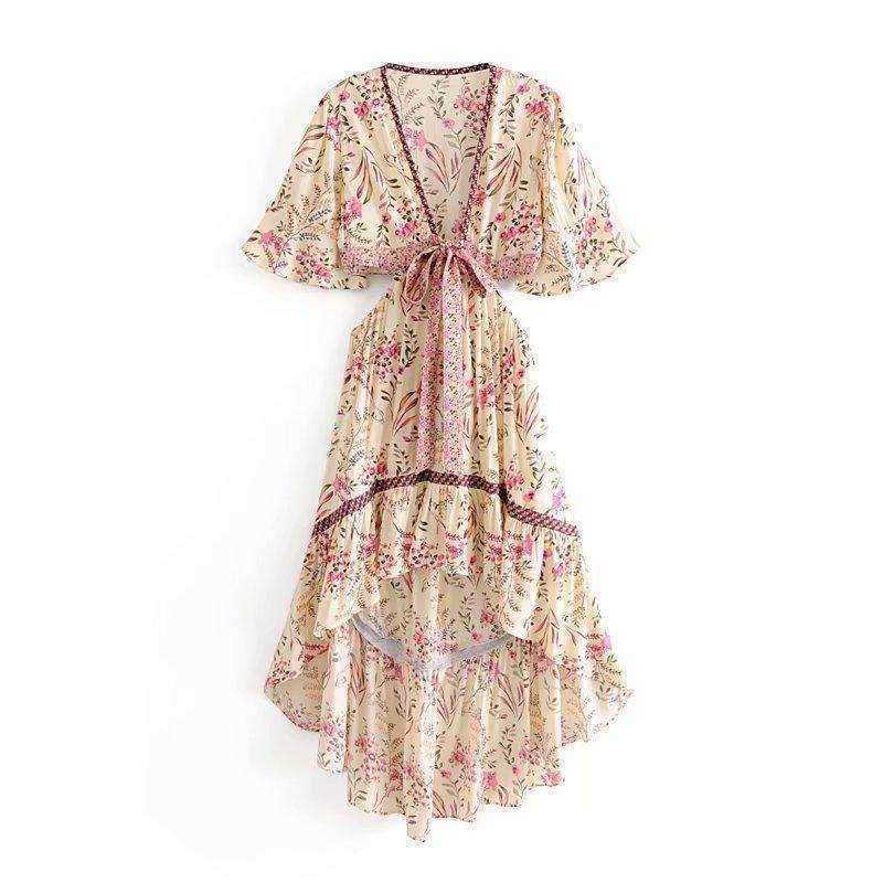 Vintage Chic Floral Print Rayon Bohemian Maxi Dress