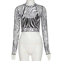 Women Turtleneck Long Sleeve Mesh Transparent Top Sexy Patchwork T Shirt