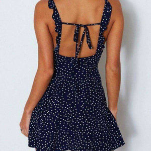 Summer Sexy Spaghetti Strap Dot Print Backless Above Knee Mini Ladies Dress