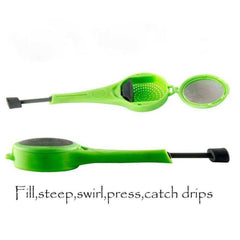 Long Handle Tea Filter Built-in Plunger Coffee Strainer