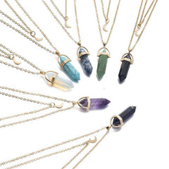 Natural Stone Moon Choker Gold Color Crystal Pendant Necklace