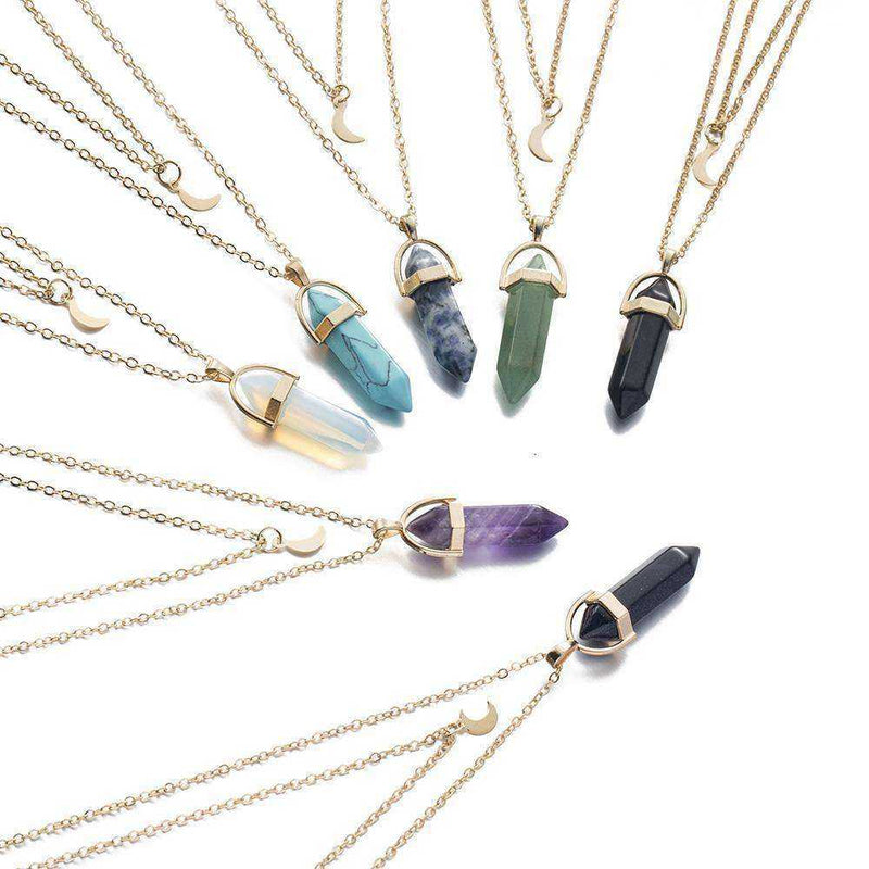 Natural Stone Moon Choker Gold Color Crystal Pendant Necklace
