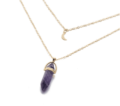 Natural Stone Moon Choker Gold Color Crystal Pendant Necklace