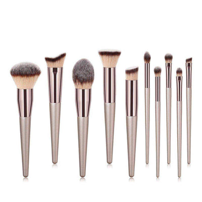 10Pcs Set High Quality Pro Champagne Makeup Brushes Kit