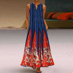Casual Floral Printed Maxi Long Vintage Sleeveless Women Dress