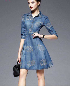 Women High Quality Summer Elegant Denim Dress Shirt Plus Size