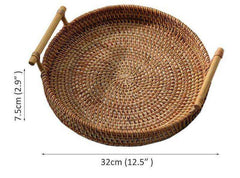 Rattan Handwoven Round High Wall Severing Food Storage Tray