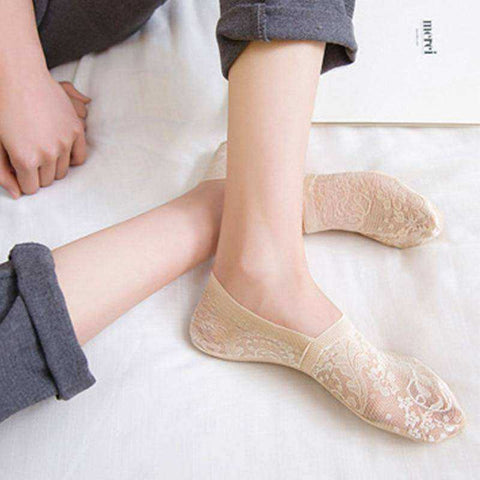 Image of 1/2 Pairs Women Girls Lace Flower Short Socks Anti-skid Invisible Ankle Sock Slippers